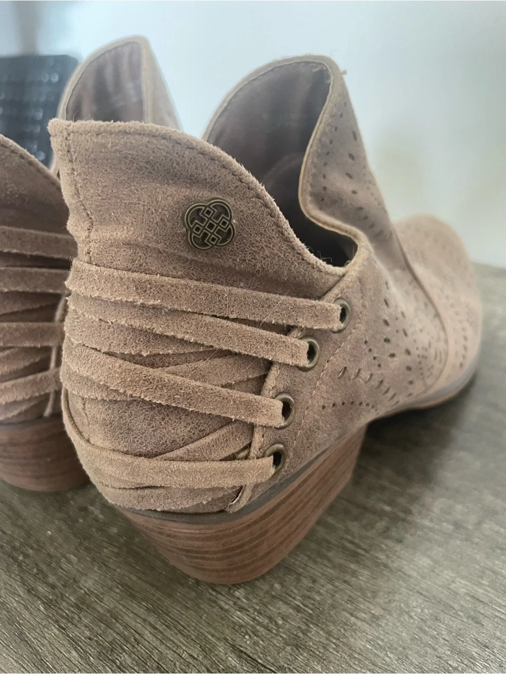 Daisy Fuentes Solid Brown Perforated Suede Western Ankle Boot